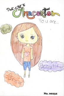 Drawing of girl/lady with inspirational words. "You are kind, beautiful and brave."