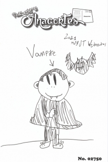 A vampire standing with a bat hovering over their shoulder.