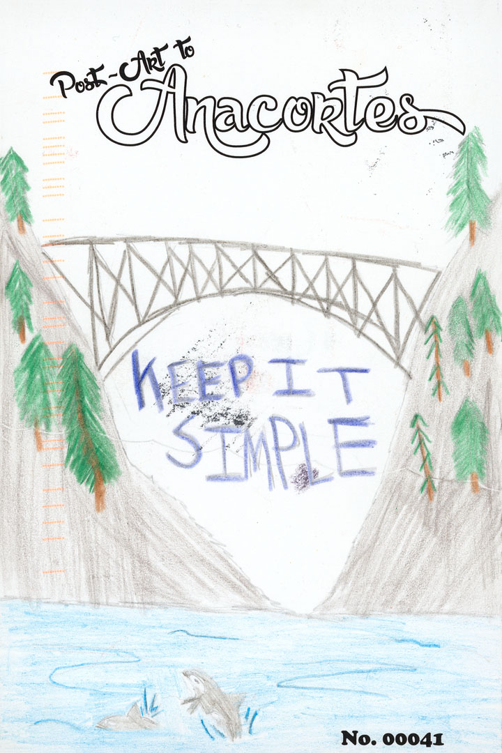 Deception pass bridge with words keep it simple underneath and orcas in the water