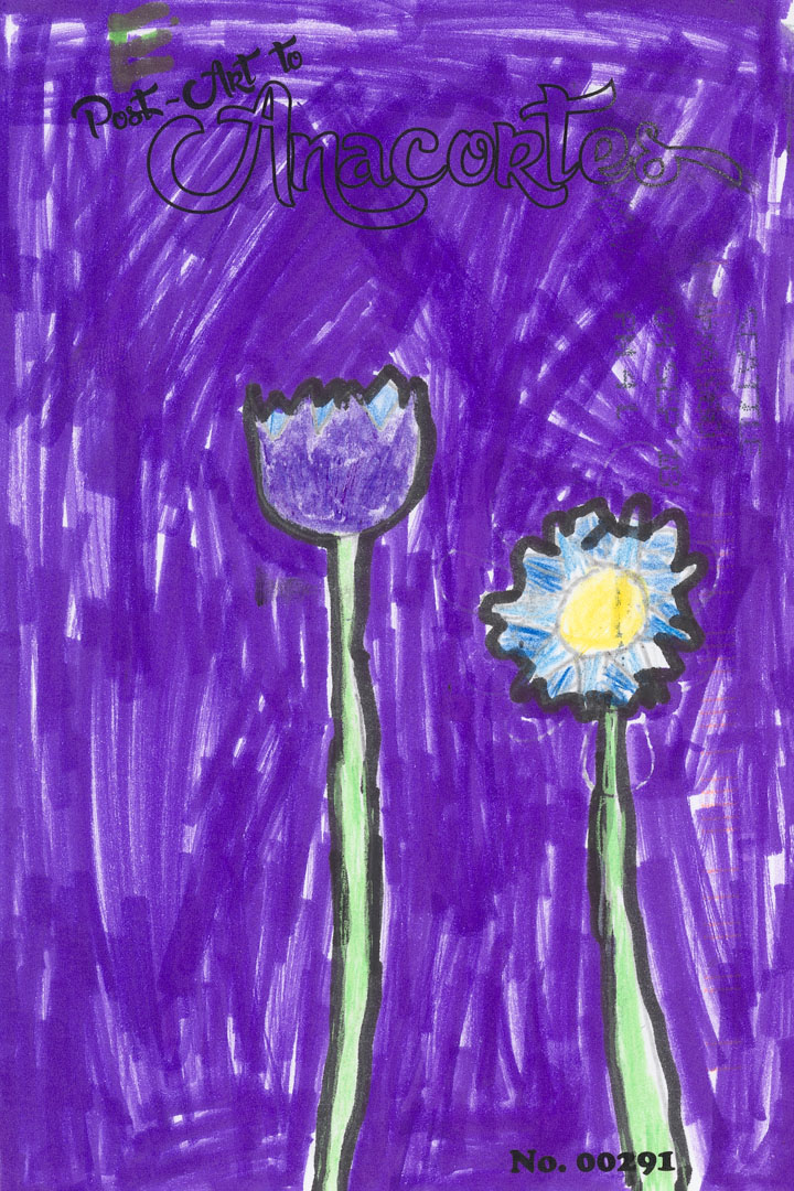 Two flowers on a purple background.