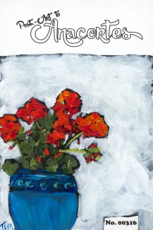 Red flowers in a blue vase