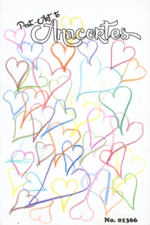 Hearts in different colors, overlapping in a variety of colors.